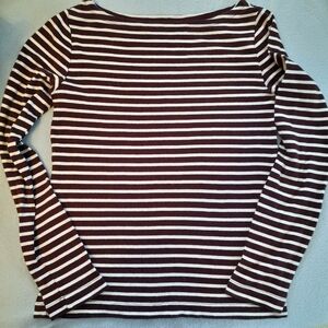 GAP Striped Long Sleeve T-shirt Top Size S Burgundy & White
